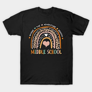 Leopard Rainbow Middle School Where The Adventure Begins T-Shirt